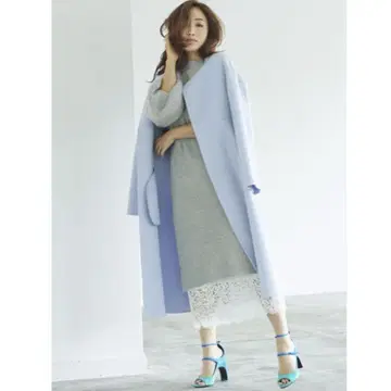The Virginia 라이트 블루 롱 코트 카미사키 메구미 콜라보