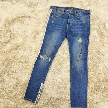ZARA MAN 데님 팬츠 슬림 사이드 라인 테이프 버튼 플라이