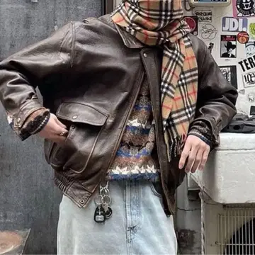 90s 짧은 기장 가죽 자켓 구제 의류 천연 가죽 A-2 vintage