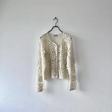 구제 의류 크로셰 니트 가디건 돌먼 무늬편 꽃무늬 레트로 아이보리