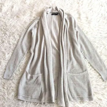 랄프 로렌 XS 캐시미어 혼방 가디건 라이트 그레이 오픈 프론트