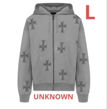 [ 미사용 새상품 ] 언노운 큐빅 지퍼 후디 그레이 L
