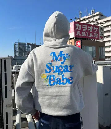 My Sugar Babe 후드 부착 후드티 그레이