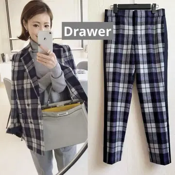 가을 겨울 코디 드로어 팬츠 울 인기 체크 네이비 드로어 새상품급