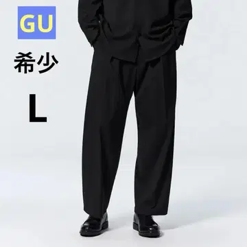 레어 GU 배럴 레그 슬랙스 블랙 L 사이즈 표준 와이드 팬츠 블랙