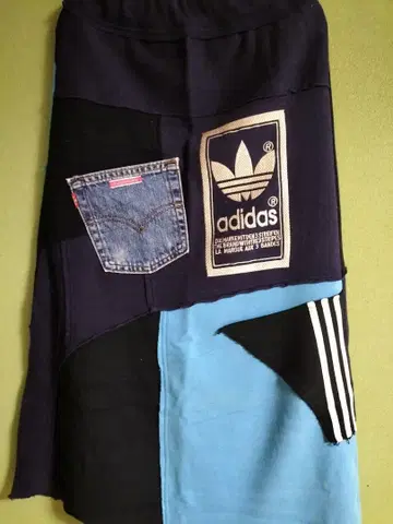 리메이크 adidas 패치워크 스커트 데님 포켓 부착