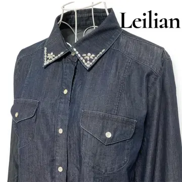 Leilian 레리안 비쥬 비즈 장식 인디고 긴팔 셔츠