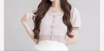 pium 하트 버튼 레이스 테이프 니트 핑크