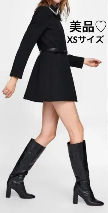 완판템 ZARA 펄 비즈 옷깃 디자인 벨트 포함 플록 코트 XS