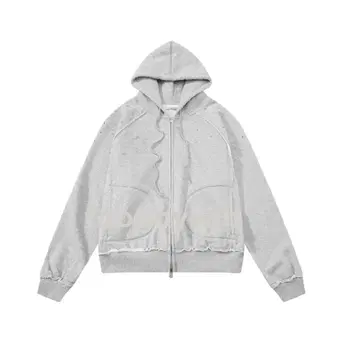 Coyseio 프릴 디자인 그레이 후드 부착 후드티