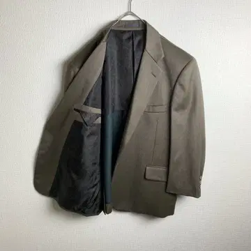 자켓 카키 브라운 안감 페이즐리 무늬 버튼 심플 구제 의류