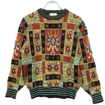 버블리 루이 2세 구제 의류 태양 자카드 라인 리브 절개 니트 스웨터