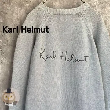 [ 로고 자수 ] Karl Helmut 자수 코튼 니트 스웨터 구제 의류