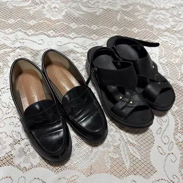PLOAFERS 블랙 로퍼 슬립온 25cm 블랙 샌들 통굽