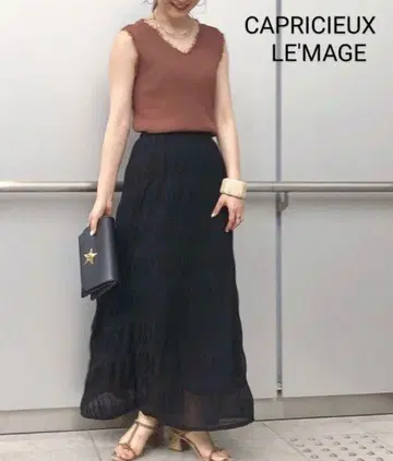 카프리슈 레마쥬 롱 스커트 플레어 맥시 스커트 블랙