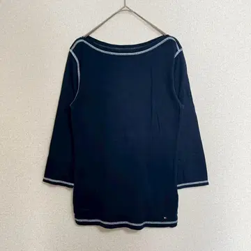 [고품질] TOMMY HILFIGER 코튼 티셔츠 7부 소매 네이비 M