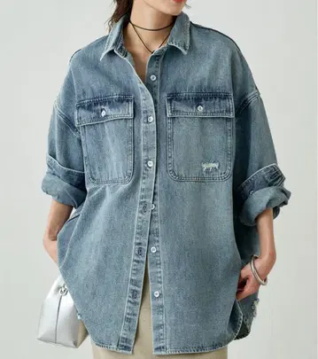 라운지 드레스 데미지 데님 셔츠 블루
