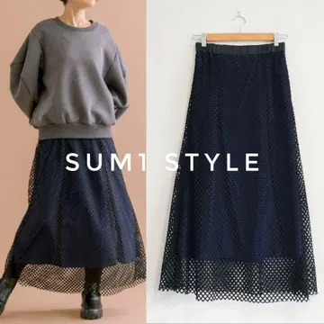 새상품급 SUM1 STYLE 메쉬 스커트 블랙 x 네이비 FREE
