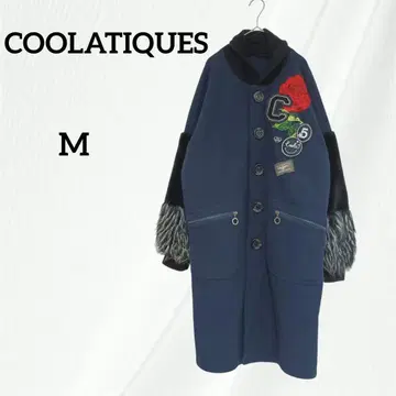 COOLATIQUES 장미 자수 롱 코트 네이비 M 소매 퍼