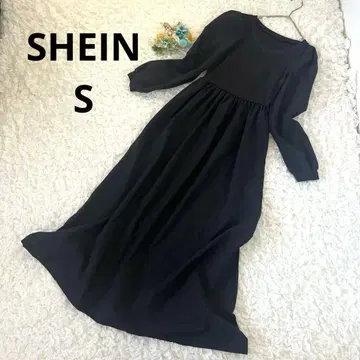 쉬인 맥시 길이 플레어 원피스 파워 숄더 리브 블랙 블랙 S