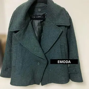 헤이세이 패션 갸루 EMODA 컬리 소재 다크 그린 피 코트