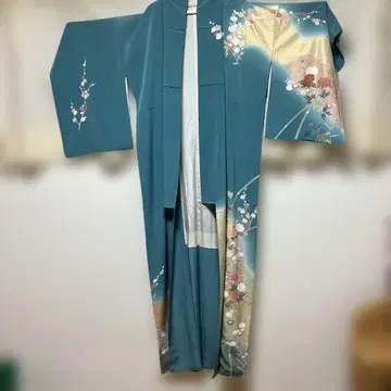 청록색 호몬기 꽃무늬 자수