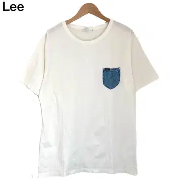 Lee T셔츠 반팔 화이트 데님 가슴 포켓 자수 이소재 남성용 L