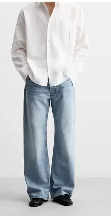 택 포함 미사용 새상품 ZARA 배기 플레어 데님 38 라이트 블루