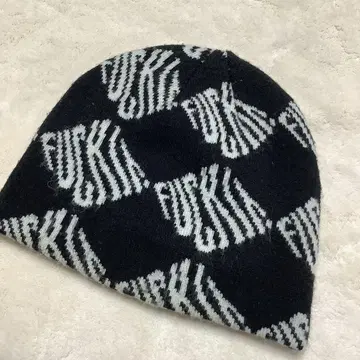 HUF 니트 모자 블랙 그레이 로고
