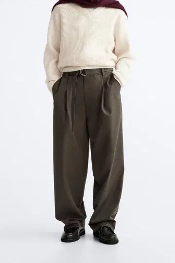 택 포함 미사용 새상품 ZARA 올리브색 와이드 팬츠 벨트 포함