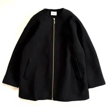 쉽스애니 논뮬징 울 노카라 미디 지퍼 코트 블랙