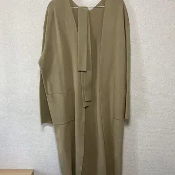베이지 후드 부착 롱 가디건