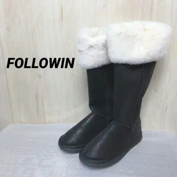 FOLLOWIN 무스탕 인조 모피 롱 부츠