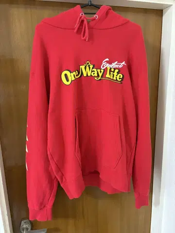 On Way Life 후드 부착 후드티 빨간색