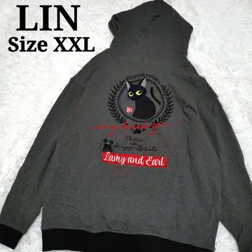 Lin 아틀리에 양면 자수 센터 로고 리브 라인 후드티 고양이 XXL