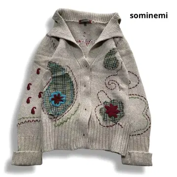 sominemi 니트 가디건 자수 L 페이즐리 스냅 버튼