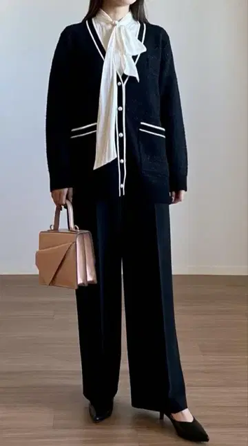 PLST 라메 자카드 펄 버튼 미들 가디건 니트 가디건 S