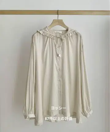 FRAVEN 후드 부착 레이스 칼라 루즈 핏 얇은 소재 시스루 긴팔 셔츠