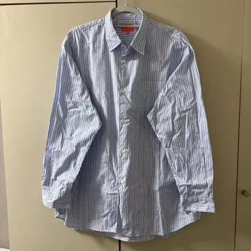 BEAMS 긴팔 셔츠 M 파랑과 화이트 스트라이프