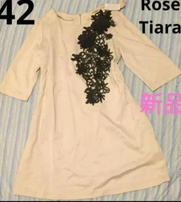 RoseTiara 원피스 새상품 42 가을 베이지 빅 사이즈 꽃무늬 자수