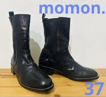 미사용! momon. 송아지 가죽 사이드 고어 부츠 블랙