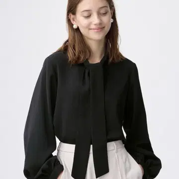 GU 지유 블라우스 긴팔 리본 보타이 블랙 XL LL