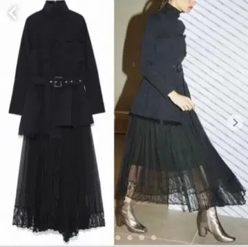 블랙 벨트 포함 자켓 시스루 스커트 프레이 아이디
