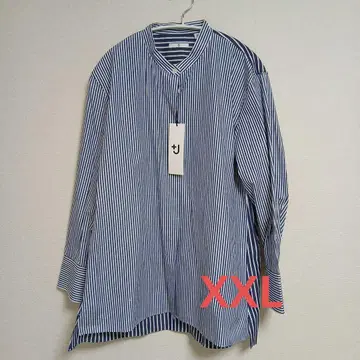 새상품 UNIQLO+J 수피마 코튼 스탠드 카라 스트라이프 셔츠 XXL