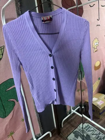 리브 라벤더 가디건 숏 기장