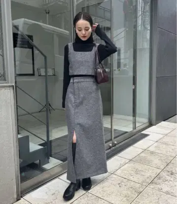 mystic 뷔스티에 셋업 슬릿 롱 스커트 그레이