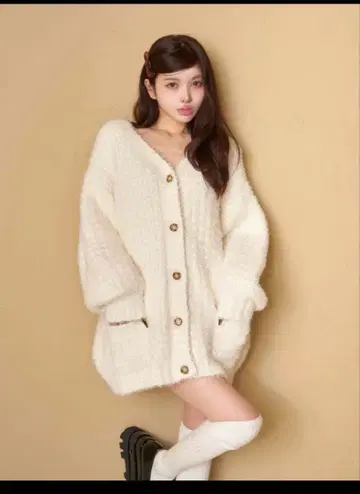 Darich 몰 볼륨 니트 가디건 아이보리