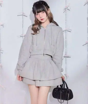 프릴 스커트 셋업 상의만 후드티 미셸 마카롱