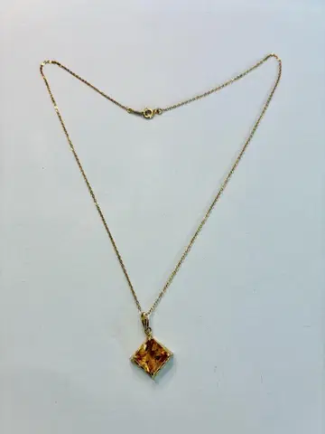 새상품급 대형 시트린 부착 실버 목걸이