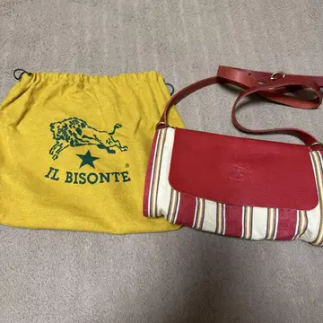 IL BISONTE 천연 가죽 스트라이프 숄더백